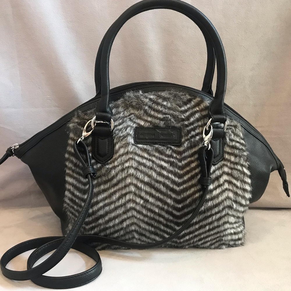 Adrienne Landau Chevron Nolita Faux Fur Bag